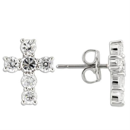 JCE155 Rhodium 925 Sterling Silver Earrings with AAA Grade CZ  in Clear