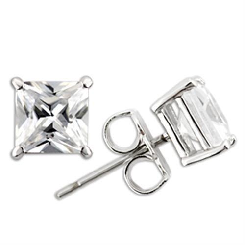 JCE2160 Rhodium 925 Sterling Silver Earrings with AAA Grade CZ  in Clear