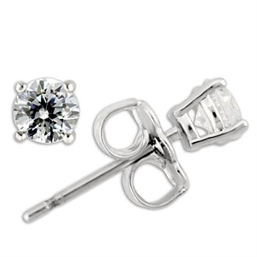 JCE170 Rhodium 925 Sterling Silver Earrings with AAA Grade CZ  in Clear