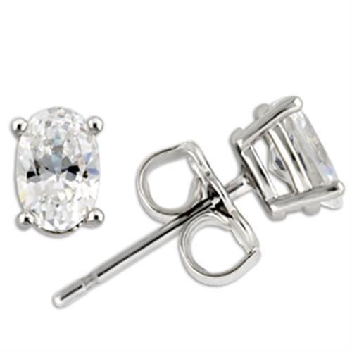 JCE174 Rhodium 925 Sterling Silver Earrings with AAA Grade CZ  in Clear