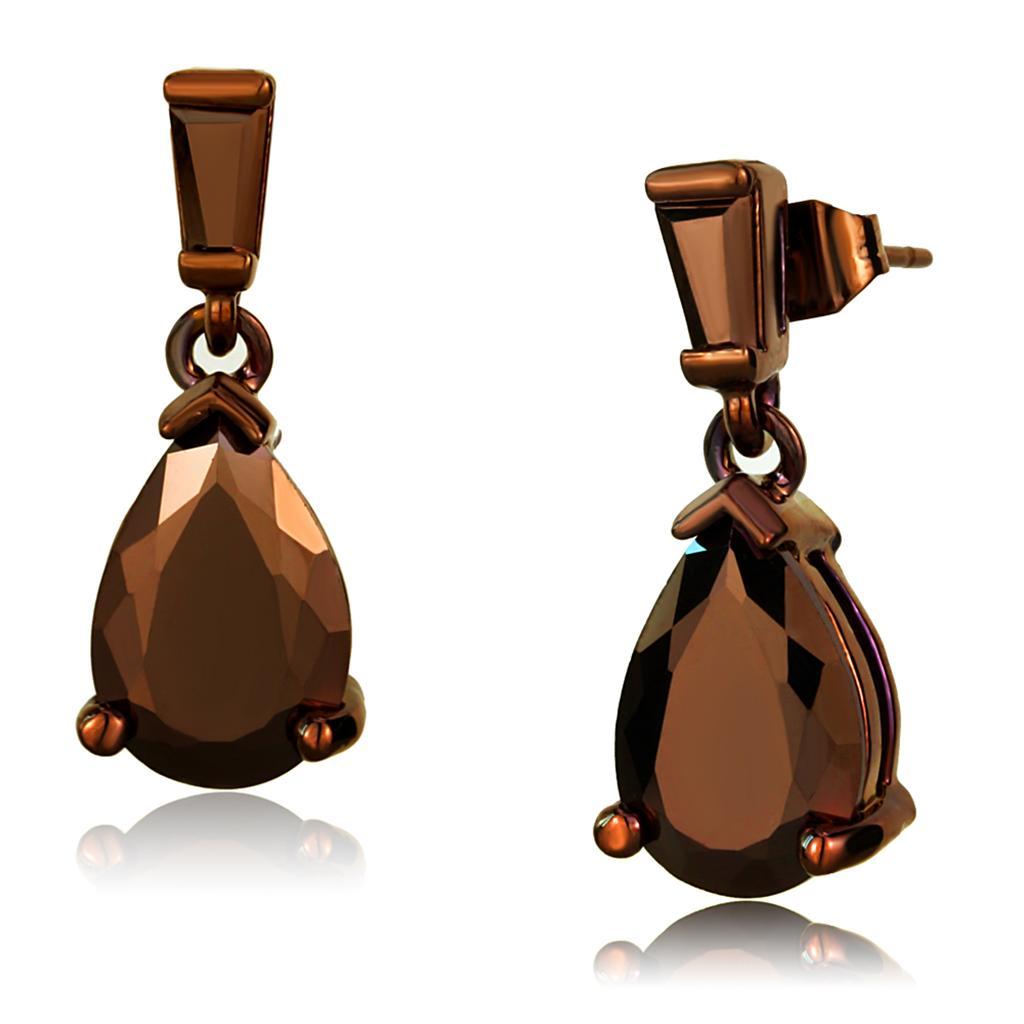 JCE1120 IP Coffee light Brass Earrings with AAA Grade CZ  in Light Coffee