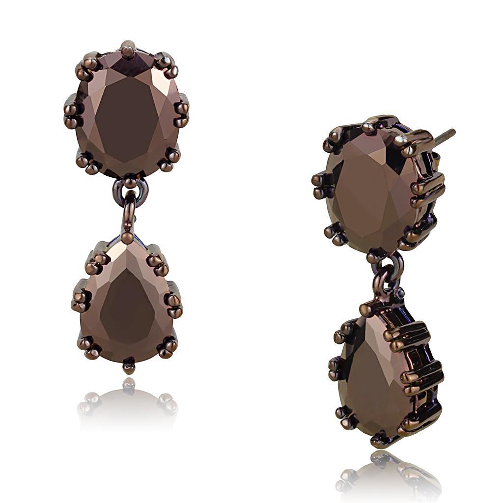 JCE1121 IP Coffee light Brass Earrings with AAA Grade CZ  in Light Coffee