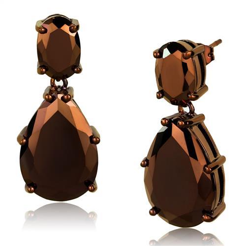 JCE1135 IP Coffee light Brass Earrings with AAA Grade CZ  in Light Coffee