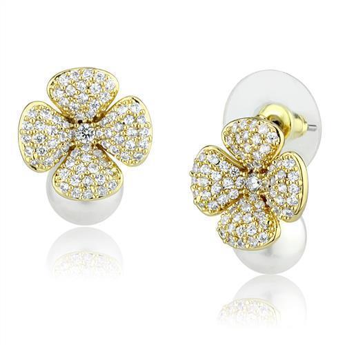 JCE1263 Gold Brass Earrings with Synthetic Pearl in White