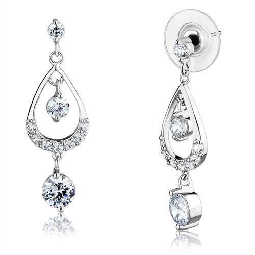 JCE1286 Rhodium Brass Earrings with AAA Grade CZ  in Clear