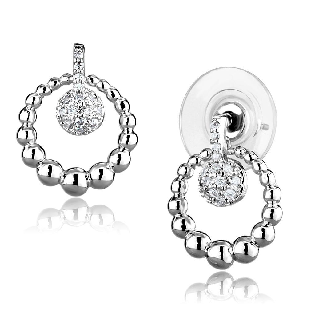 JCE1296 Rhodium Brass Earrings with AAA Grade CZ  in Clear