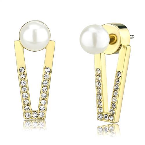 JCE1315 Gold Brass Earrings with Synthetic Pearl in White