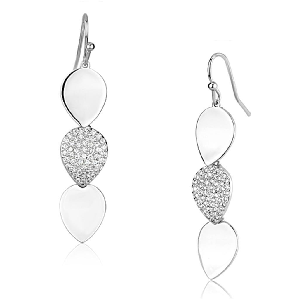 JCE351 Rhodium Brass Earrings with AAA Grade CZ  in Clear