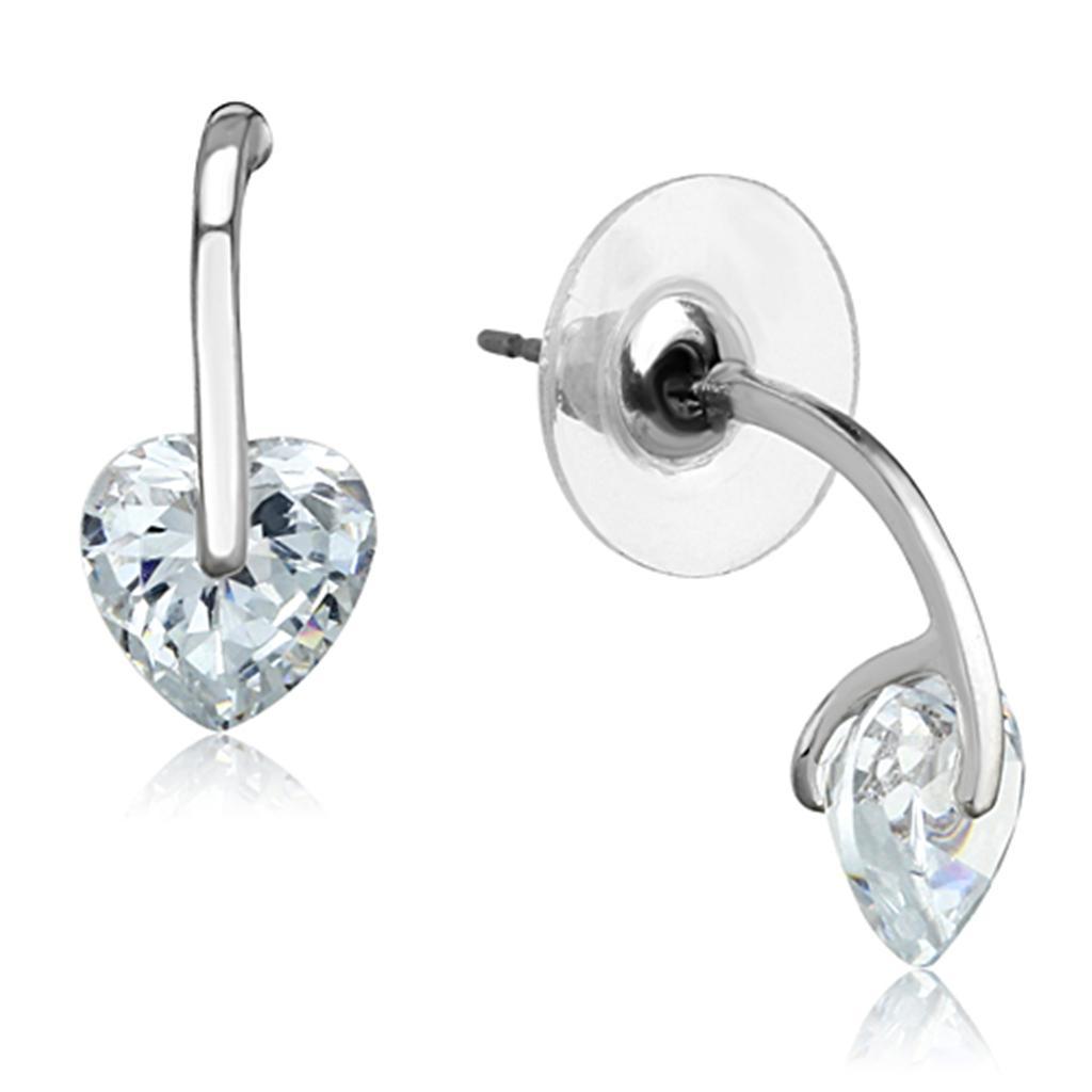 JCE612 Rhodium Brass Earrings with AAA Grade CZ  in Clear