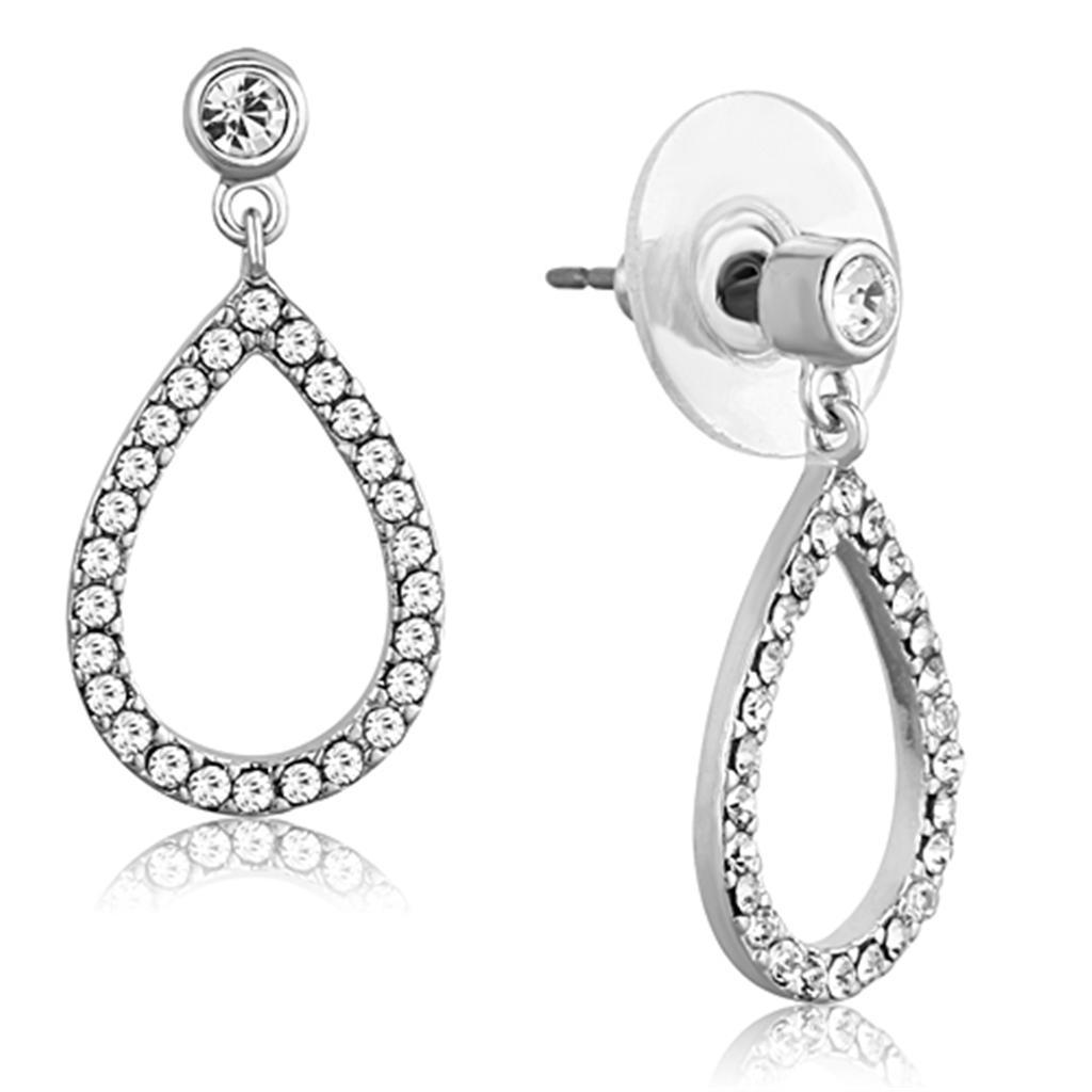 JCE617 Rhodium Brass Earrings with Top Grade Crystal  in Clear