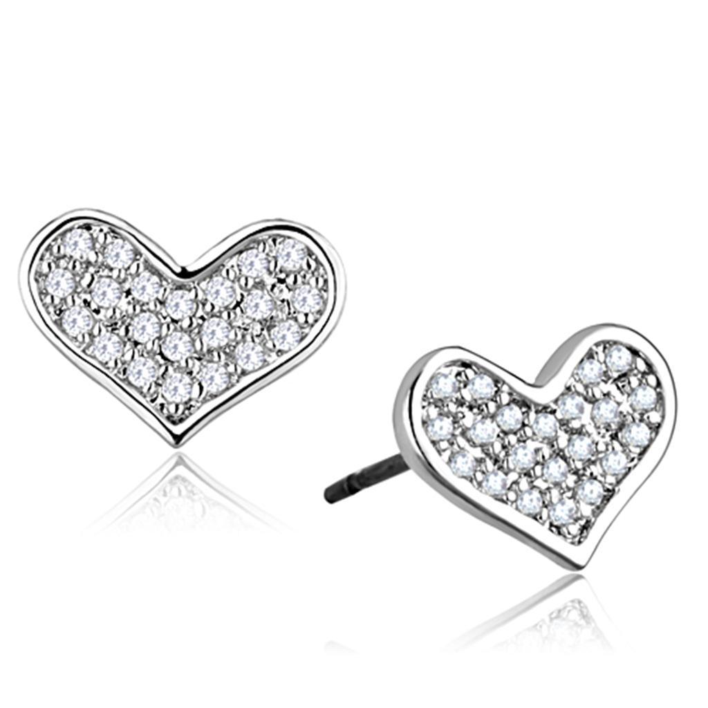 JCE645 Rhodium Brass Earrings with AAA Grade CZ  in Clear
