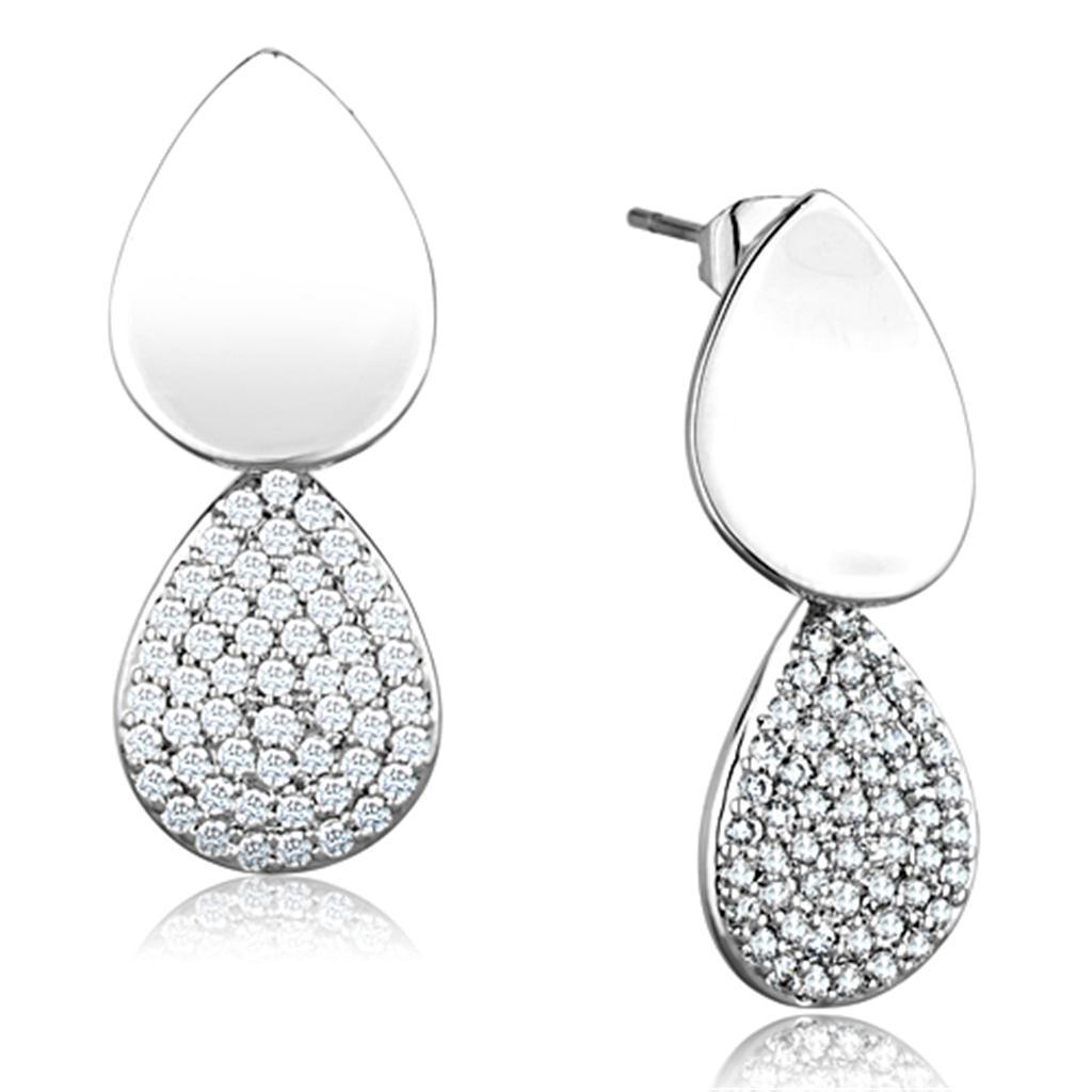 JCE659 Rhodium Brass Earrings with AAA Grade CZ  in Clear
