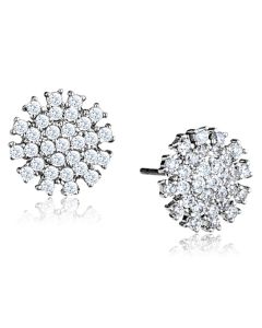 JCE694 Rhodium Brass Earrings with AAA Grade CZ  in Clear