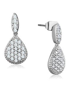 JCE696 Rhodium Brass Earrings with AAA Grade CZ  in Clear