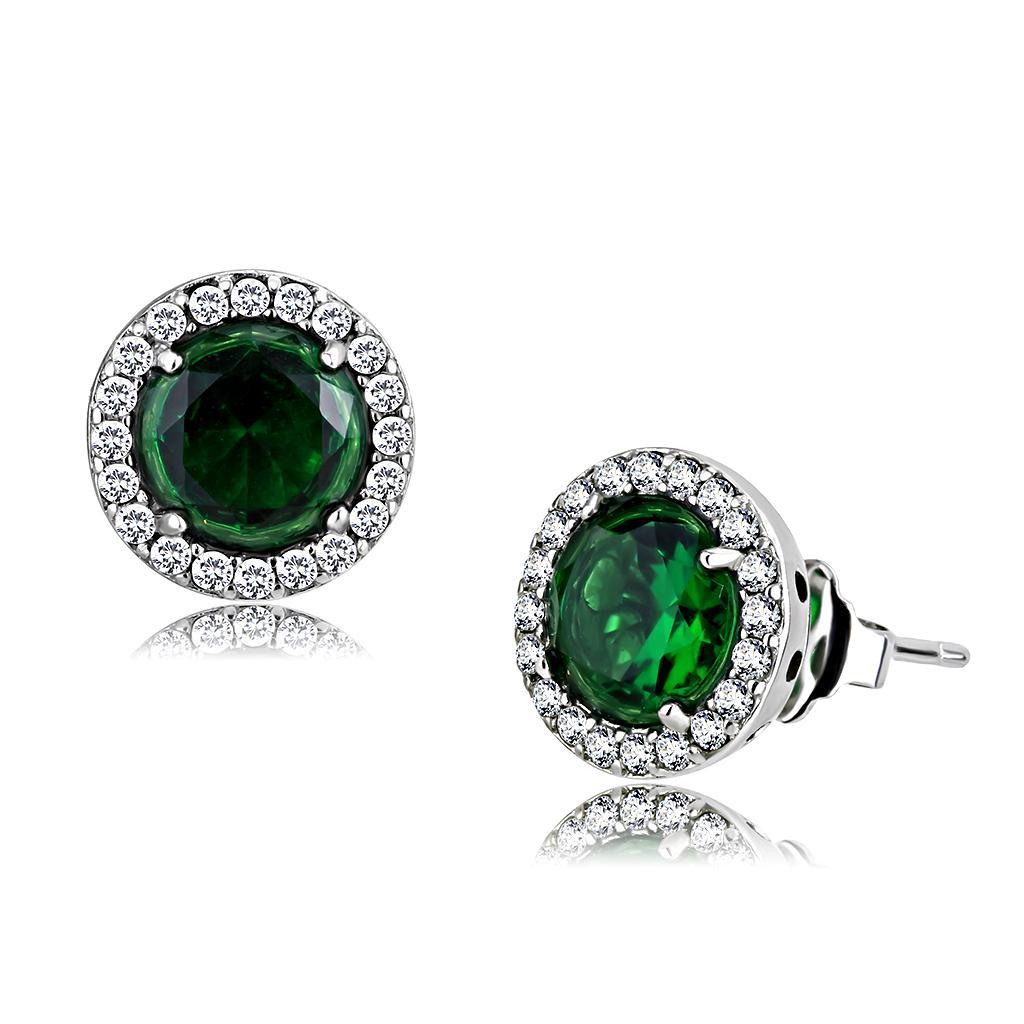 JCE211 High polished (no plating) Stainless Steel Earrings with Synthetic Synthetic Glass in Emerald