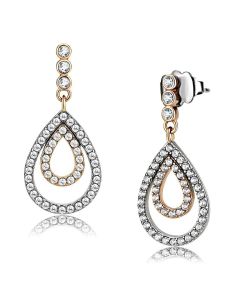 JCE227 Two-Tone IP Rose Gold Stainless Steel Earrings with AAA Grade CZ  in Clear