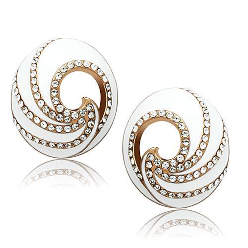 JCE165 IP Rose Gold(Ion Plating) Brass Earrings with Top Grade Crystal  in Clear