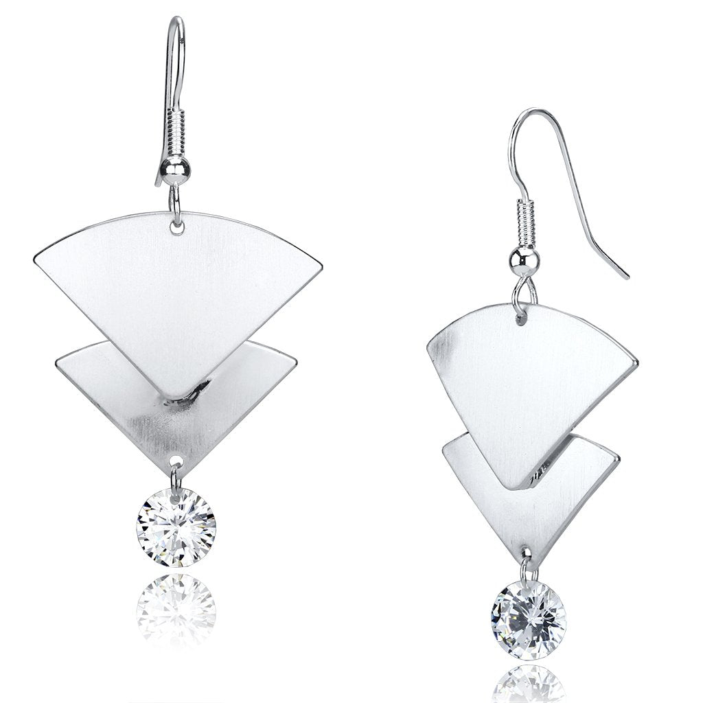 JCE2662 Matte Rhodium & Rhodium Iron Earrings with AAA Grade CZ  in Clear