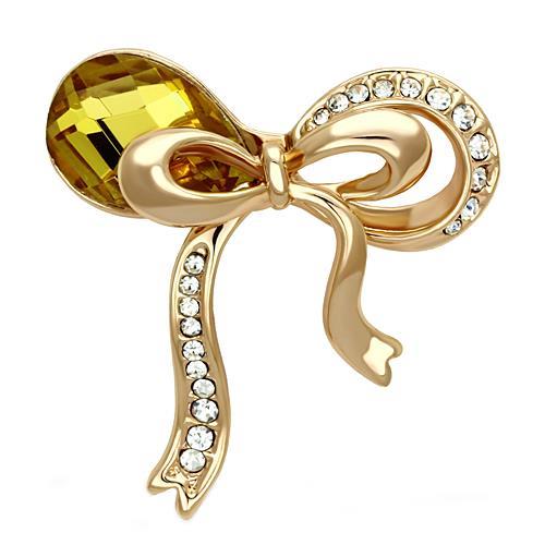 JCE2847 Flash Rose Gold White Metal Brooches with Synthetic Glass Bead in Topaz