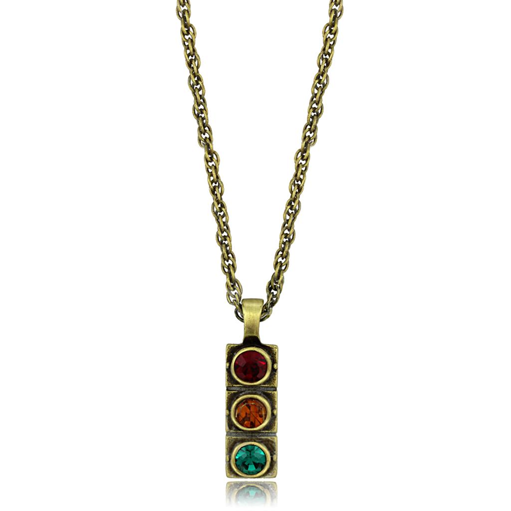 JCE3836 Antique Copper Brass Chain Pendant with Top Grade Crystal  in Multi Color