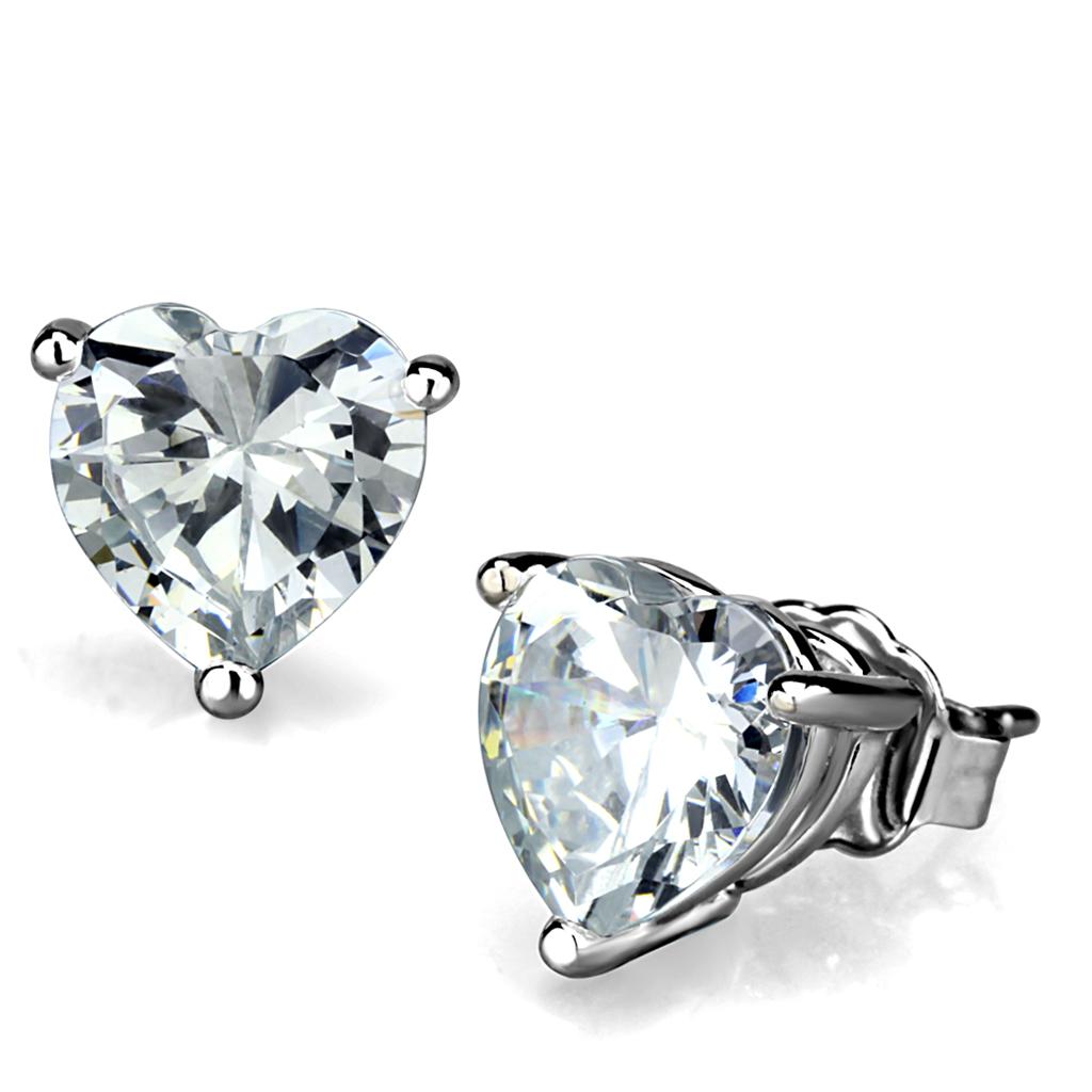 JCE3951 Rhodium Brass Earrings with AAA Grade CZ  in Clear