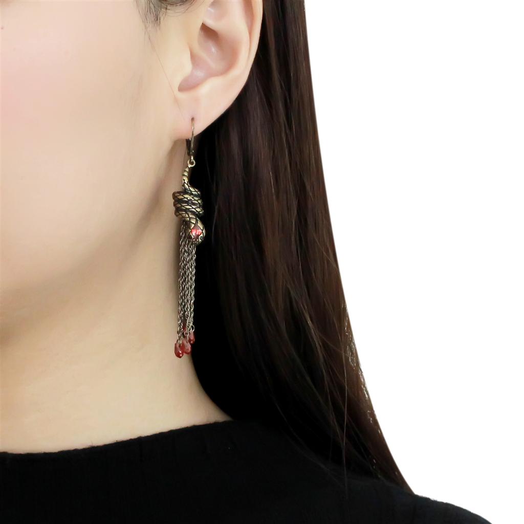 JCE4181 Antique Copper Brass Earrings with AAA Grade CZ  in Garnet