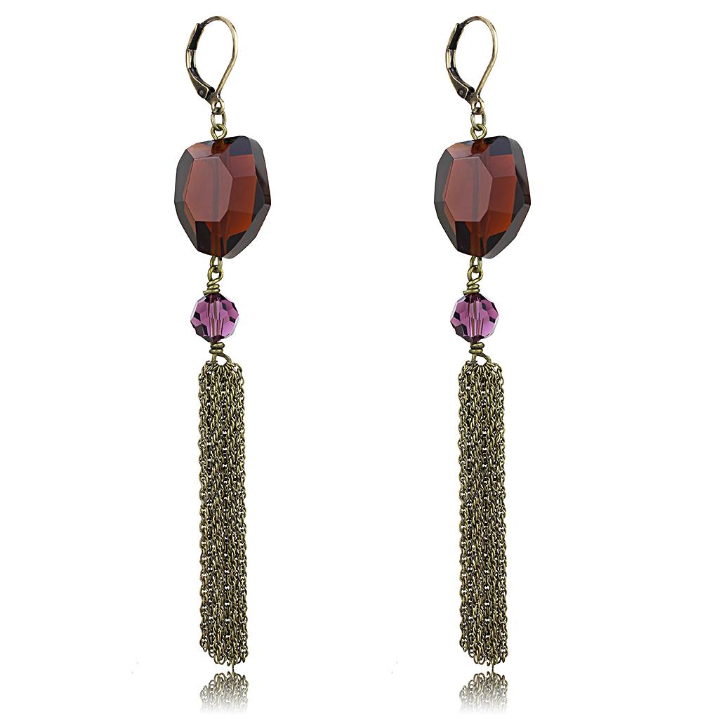 JCE4202 Antique Copper Brass Earrings with Synthetic Synthetic Glass in Garnet