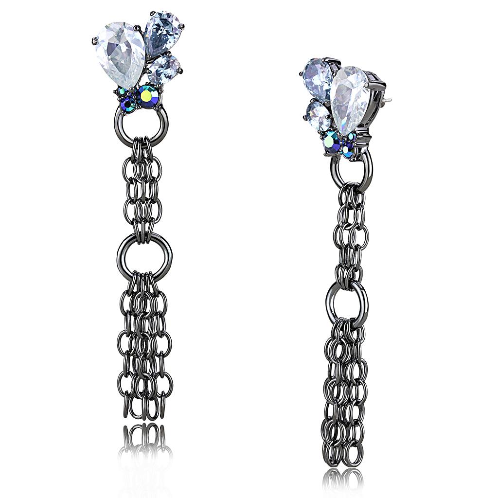 JCE4204 TIN Cobalt Black Brass Earrings with AAA Grade CZ  in Clear
