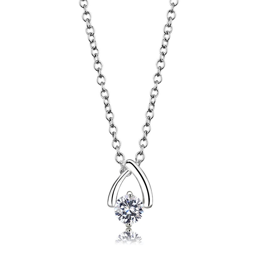 JCE4692 Silver+ e-coating Brass Chain Pendant with AAA Grade CZ  in Clear