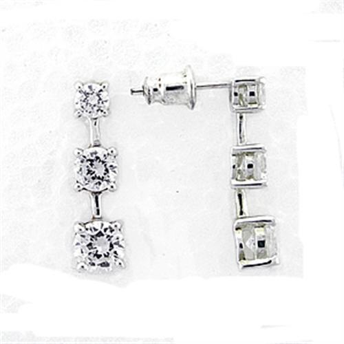 JCEA379 High-Polished 925 Sterling Silver Earrings with AAA Grade CZ  in Clear-Default Title