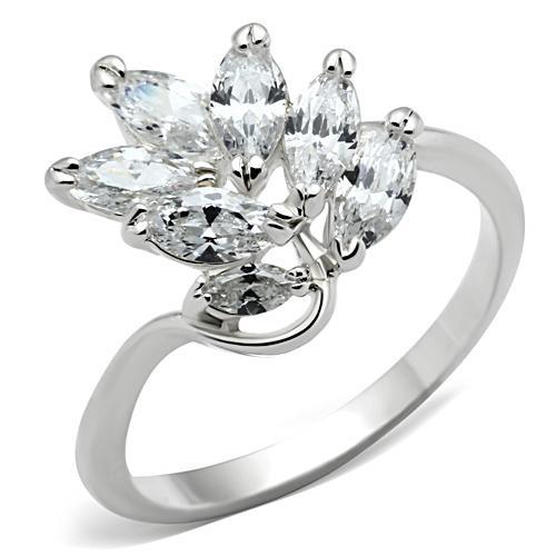 JCE034 Silver 925 Sterling Silver Ring with AAA Grade CZ  in Clear