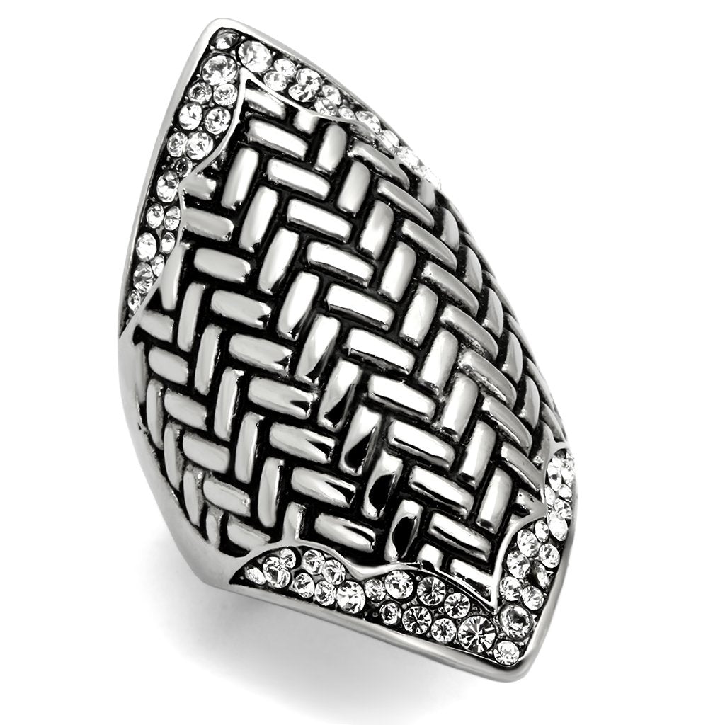 JCE1009 High polished (no plating) Stainless Steel Ring with Top Grade Crystal  in Clear