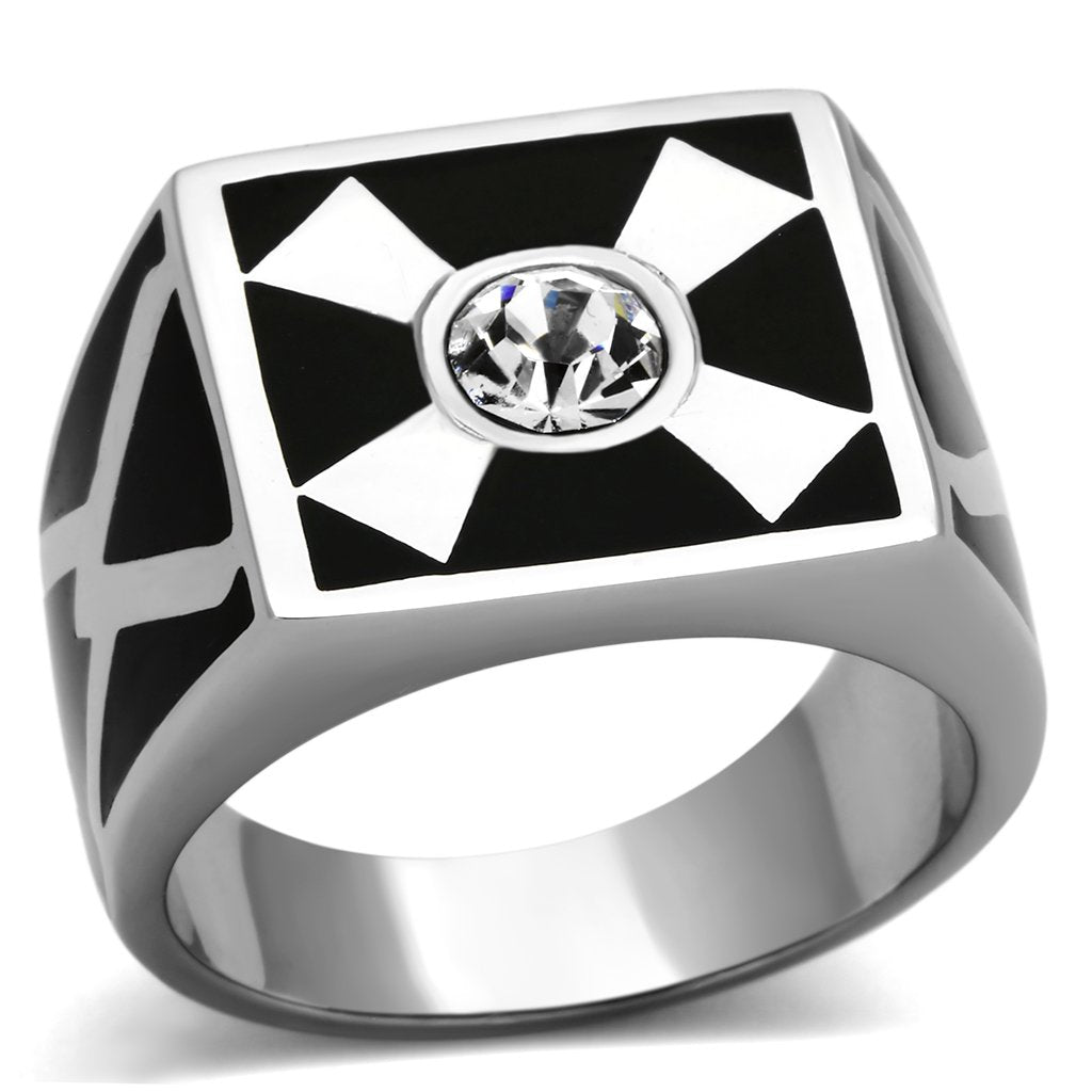JCE1052 High polished (no plating) Stainless Steel Ring with Top Grade Crystal  in Clear