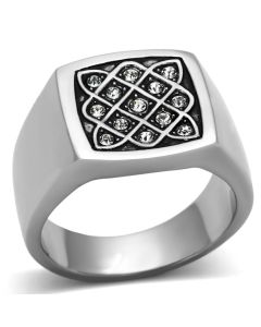 JCE1060 High polished (no plating) Stainless Steel Ring with Top Grade Crystal  in Clear