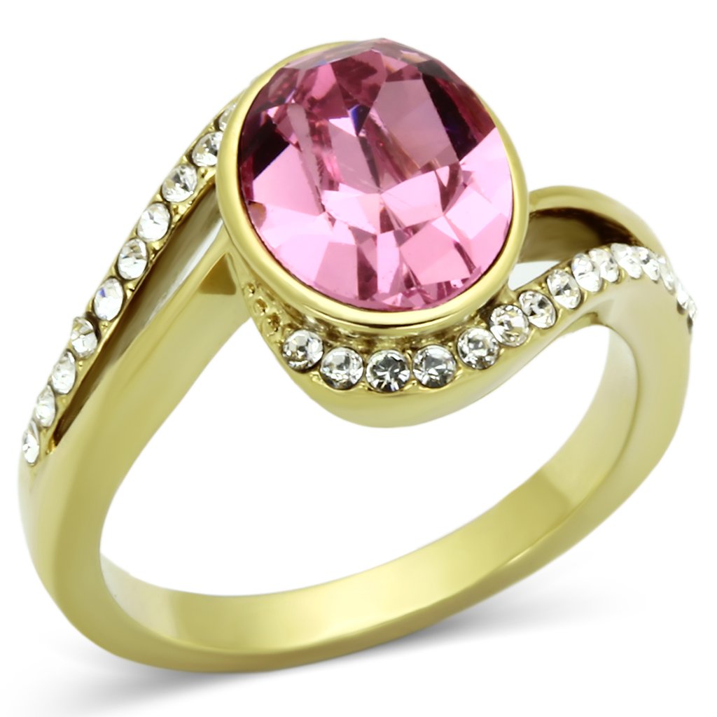 JCE1097 IP Gold(Ion Plating) Stainless Steel Ring with Top Grade Crystal  in Rose