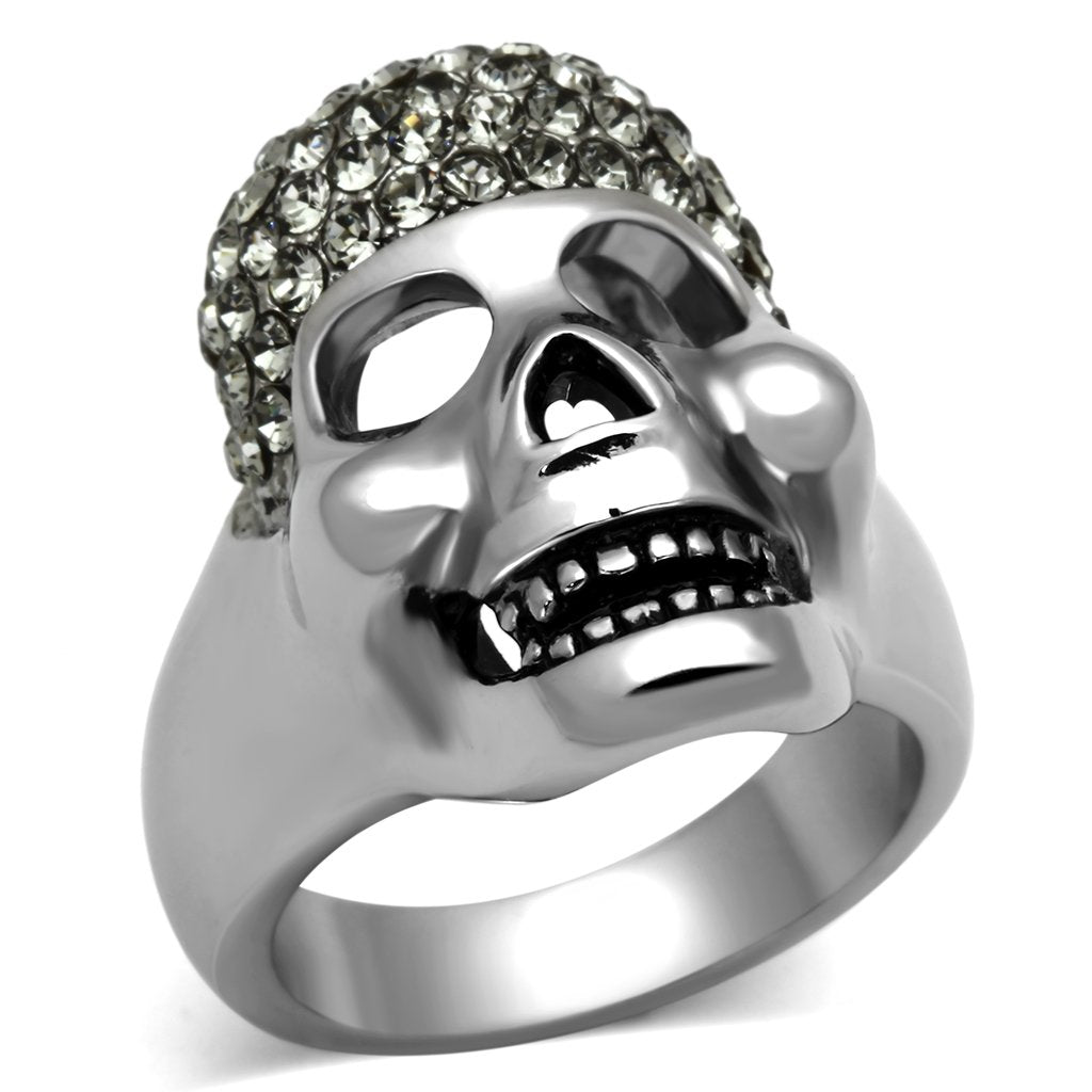 JCE1116 High polished (no plating) Stainless Steel Ring with Top Grade Crystal  in Black Diamond