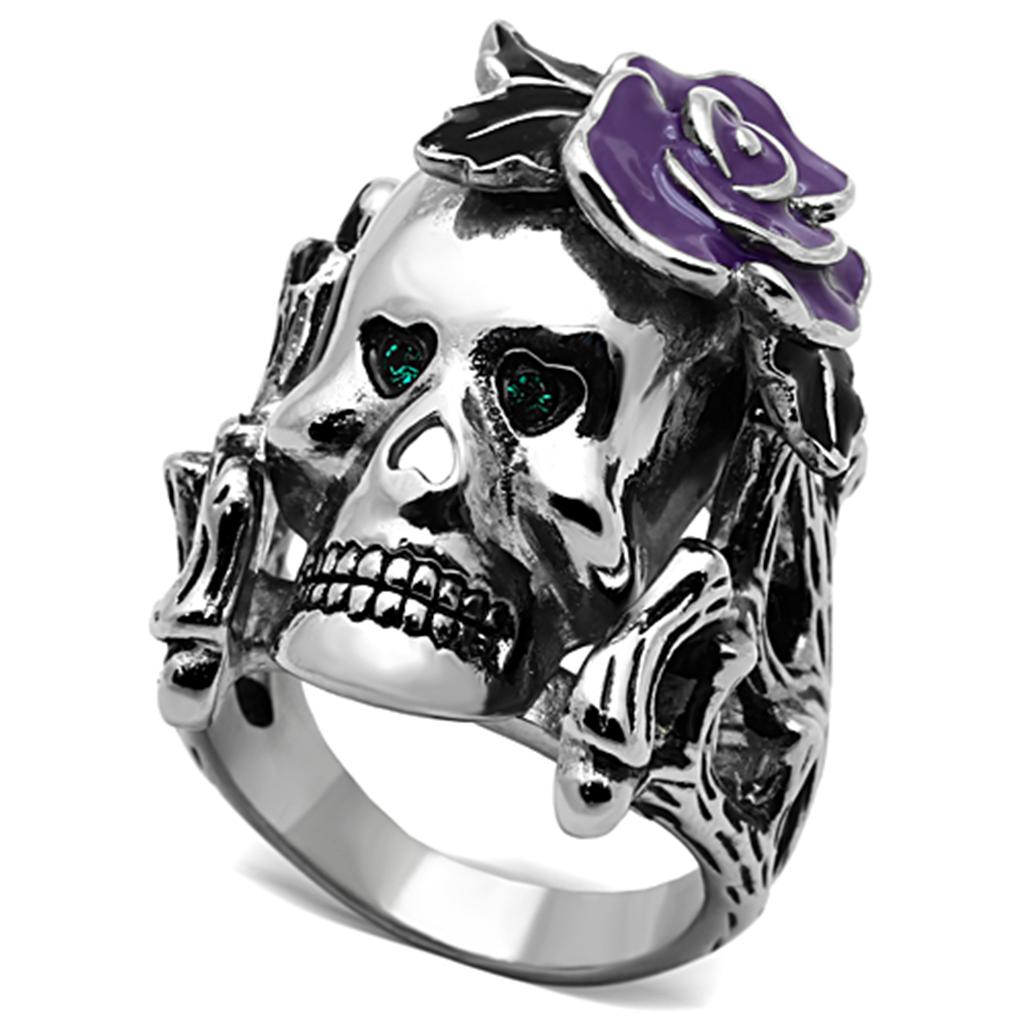 JCE1122 High polished (no plating) Stainless Steel Ring with Top Grade Crystal  in Emerald