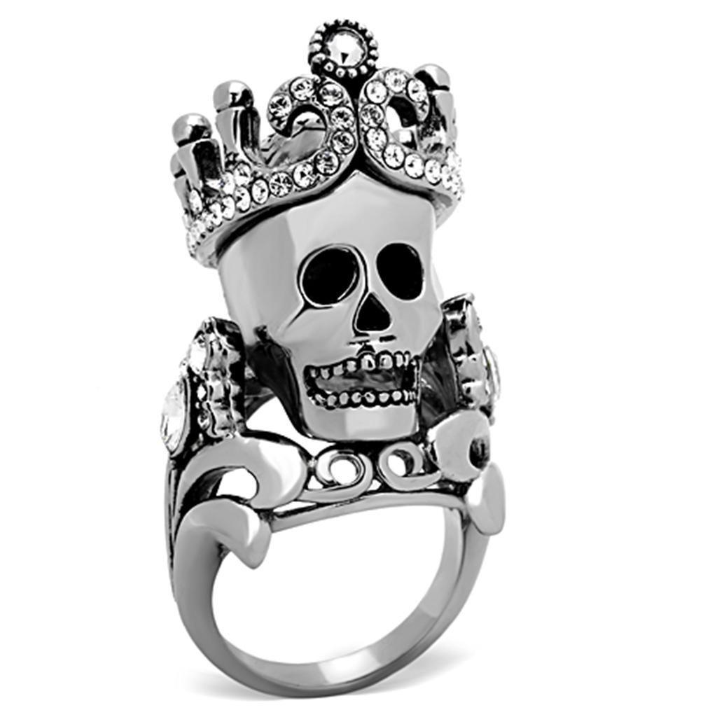 JCE1123 High polished (no plating) Stainless Steel Ring with Top Grade Crystal  in Black Diamond