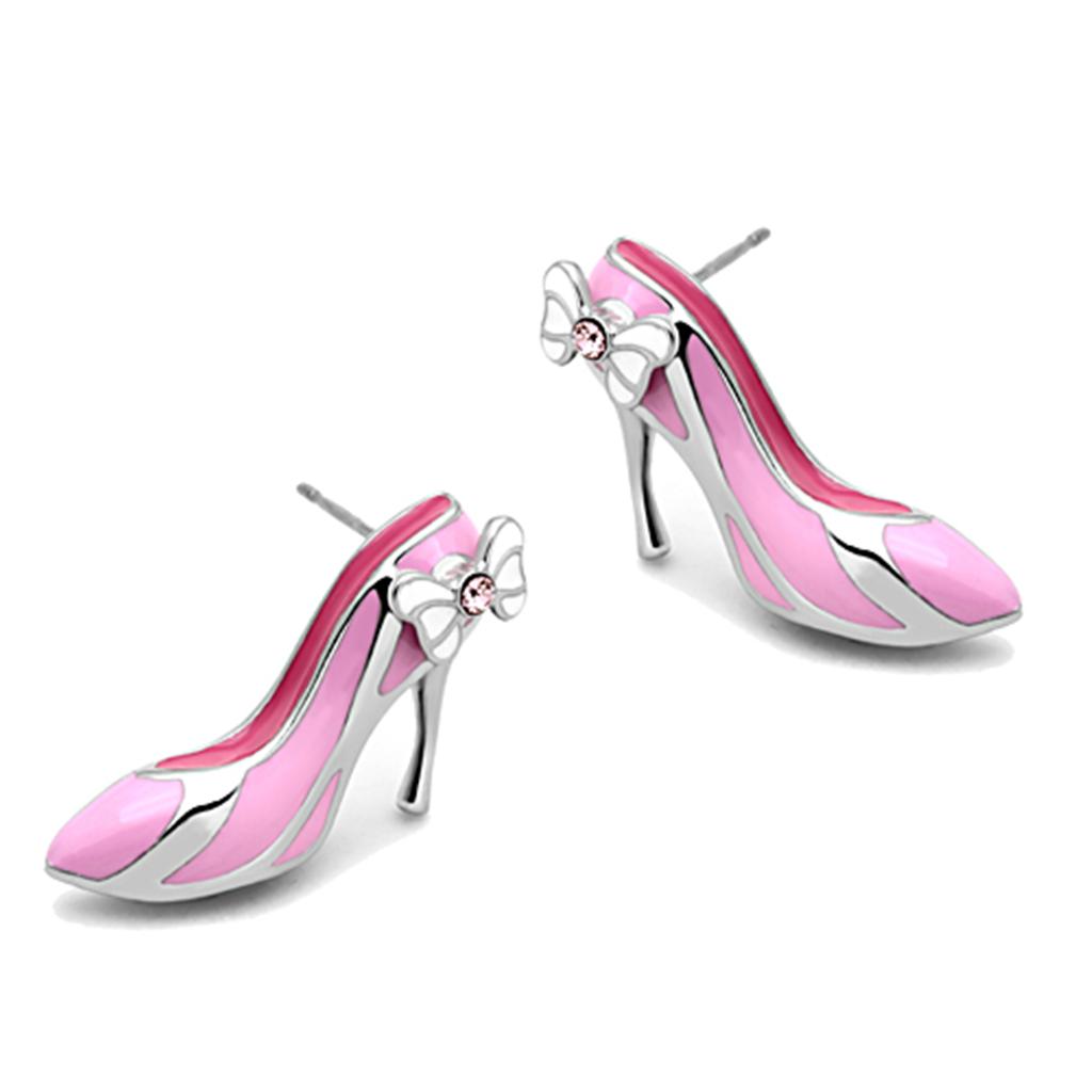 JCE1129 High polished (no plating) Stainless Steel Earrings with Top Grade Crystal  in Rose