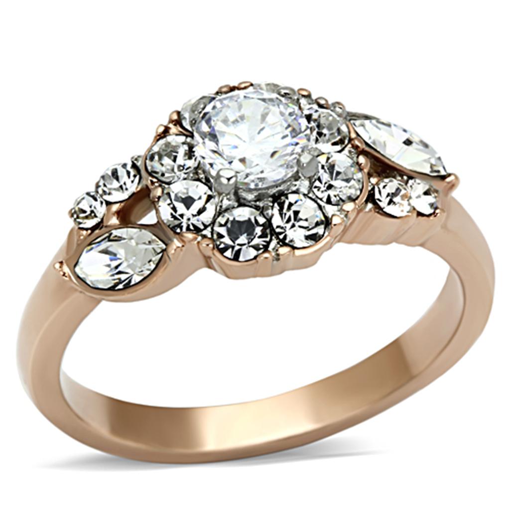 JCE1164 Two-Tone IP Rose Gold Stainless Steel Ring with AAA Grade CZ  in Clear