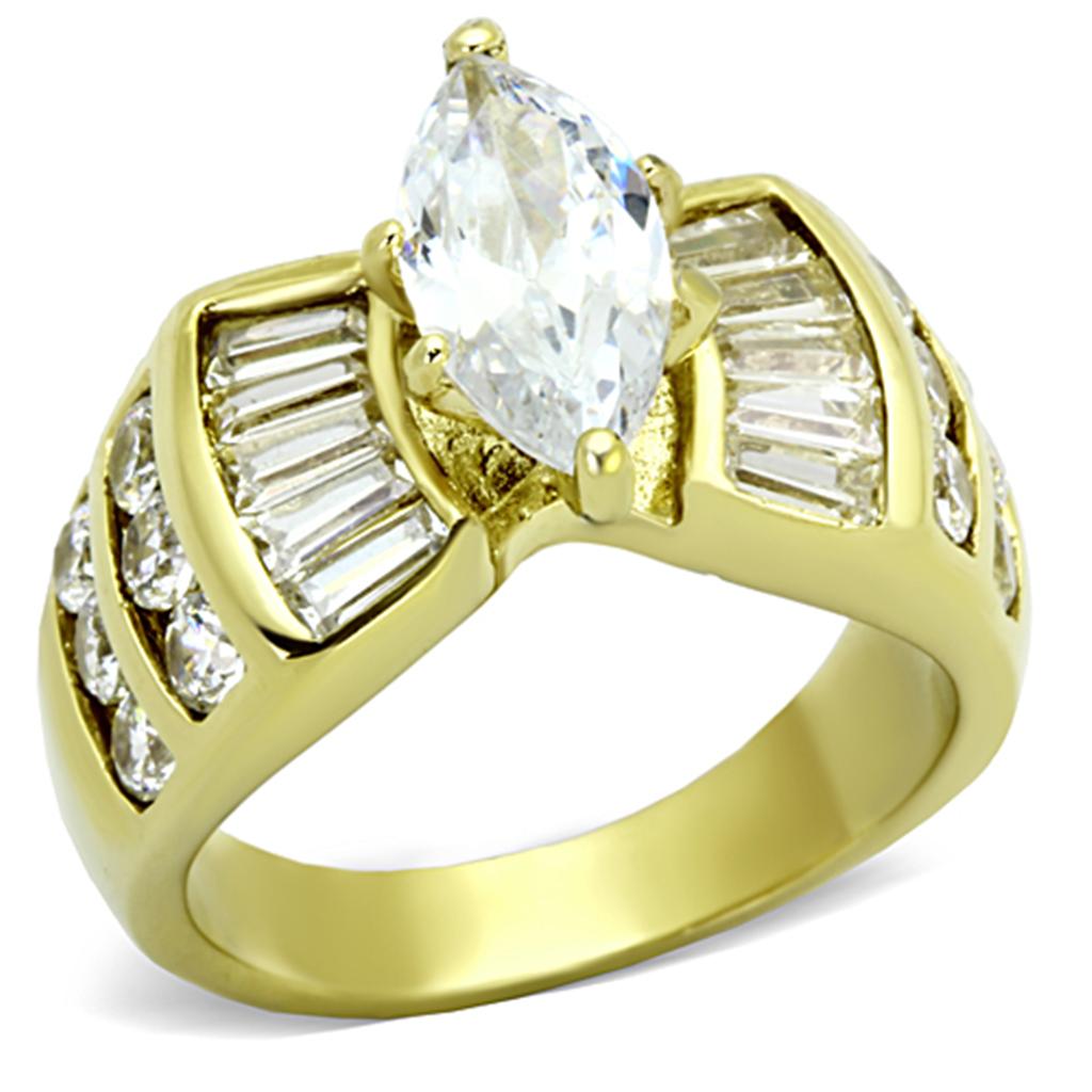 JCE1235 IP Gold(Ion Plating) Stainless Steel Ring with AAA Grade CZ  in Clear