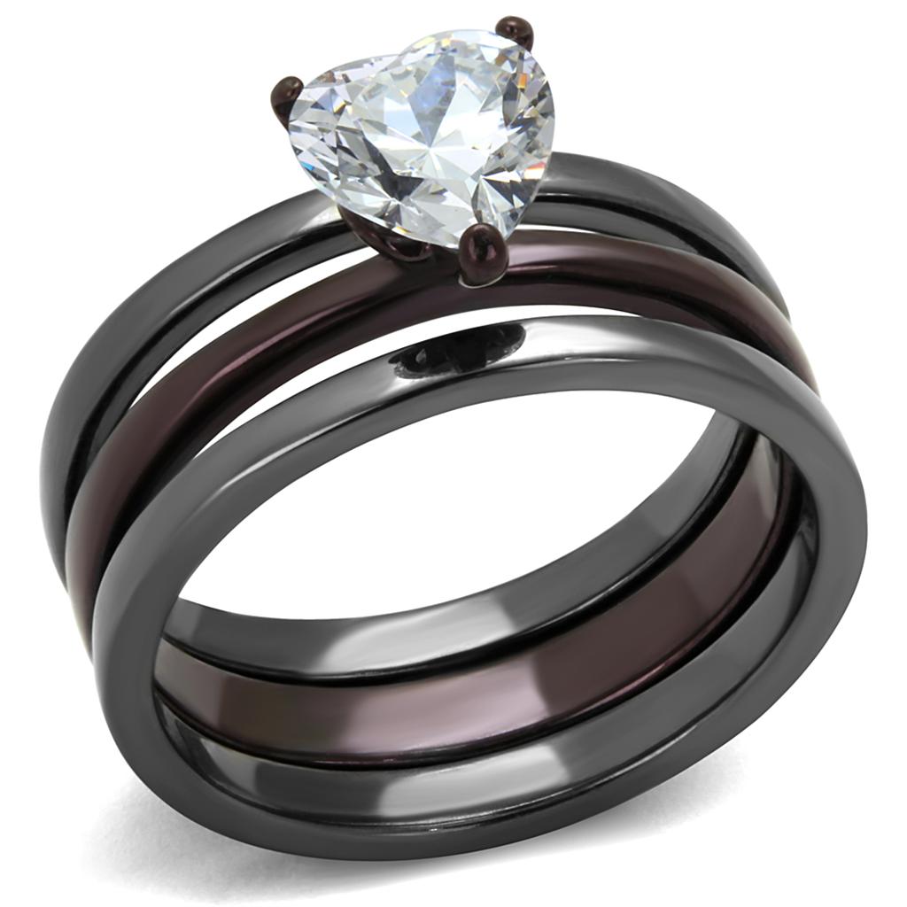 JCE1274DC IP Light Black (IP Gun) & IP Dark Brown (IP coffee) Stainless Steel Ring with AAA Grade CZ  in Clear