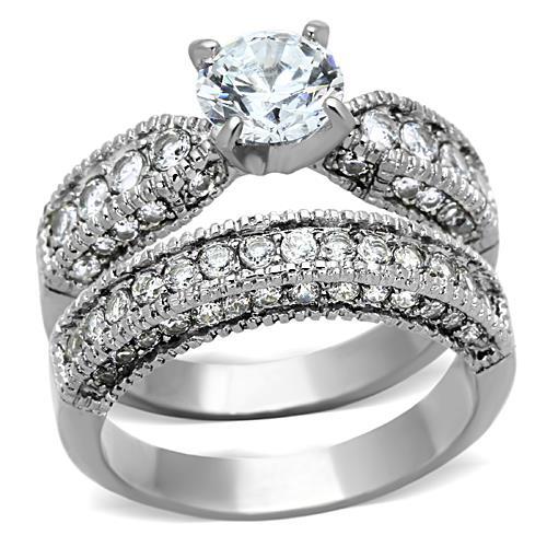 JCE1318 High polished (no plating) Stainless Steel Ring with AAA Grade CZ  in Clear