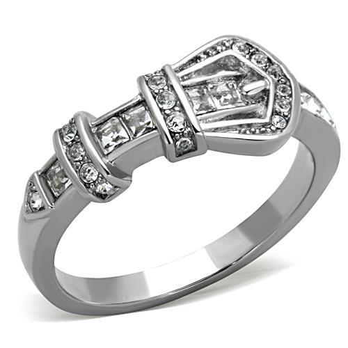JCE1334 High polished (no plating) Stainless Steel Ring with Top Grade Crystal  in Clear