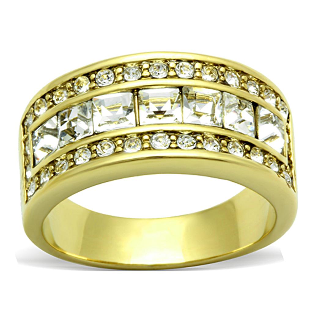 JCE1386 IP Gold(Ion Plating) Stainless Steel Ring with Top Grade Crystal  in Clear