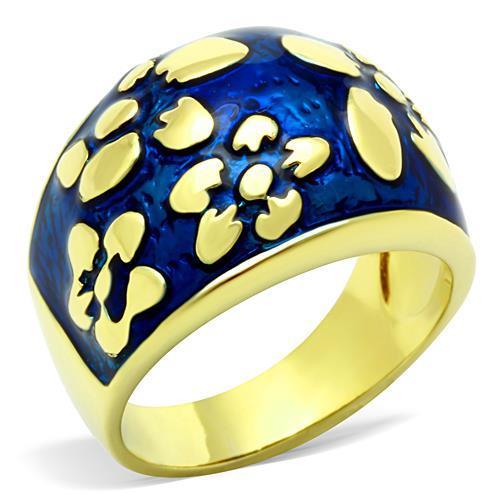 JCE1399 IP Gold(Ion Plating) Stainless Steel Ring with Epoxy  in Capri Blue