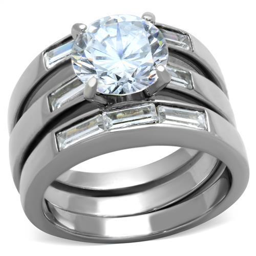 JCE1436 High polished (no plating) Stainless Steel Ring with AAA Grade CZ  in Clear