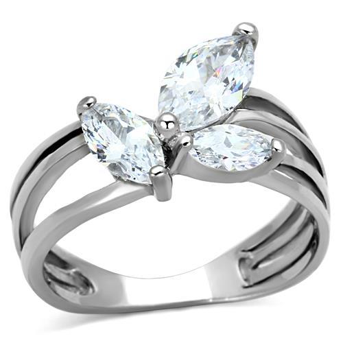 JCE1445 High polished (no plating) Stainless Steel Ring with AAA Grade CZ  in Clear