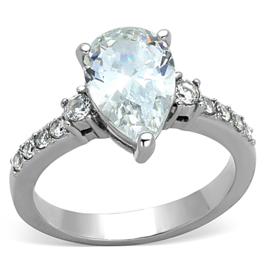 JCE1493 High polished (no plating) Stainless Steel Ring with AAA Grade CZ  in Clear