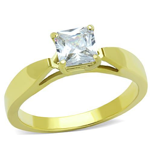 JCE1511 IP Gold(Ion Plating) Stainless Steel Ring with AAA Grade CZ  in Clear